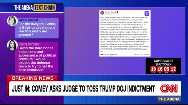 Comey asks judge to toss Trump DOJ indictment, citing vindictive prosecution