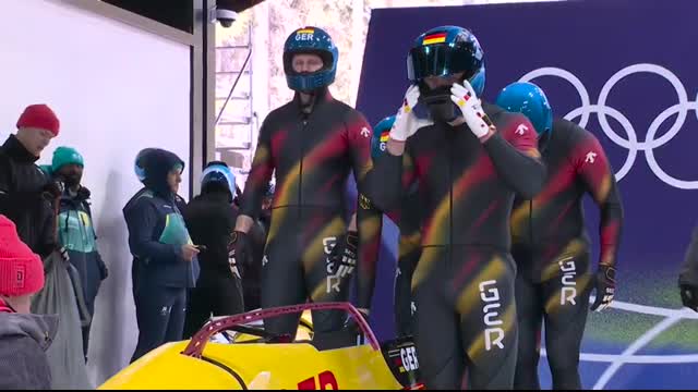 Germany clocks in fastest times after first 4-man bobsled run   Winter Olympics 2026   NBC Sports
