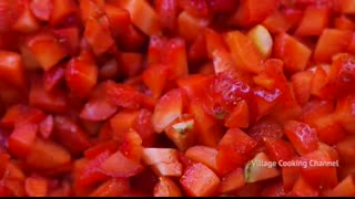 1000 STRAWBERRY   Rava Kesari Recipe using Strawberry Jam   Strawberry Recipe Cooking in Village