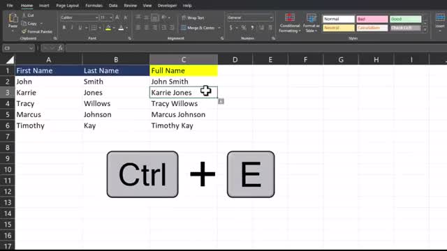 Excel Tips - Don't Use Formulas! Use Ctrl + E Instead