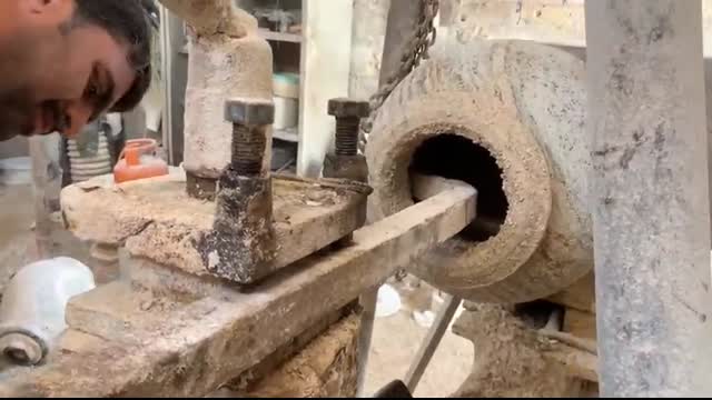 ONYX Marble Stone Turning into a Vintage Vase   Handcrafted Vintage ONYX Marble Stone Vase