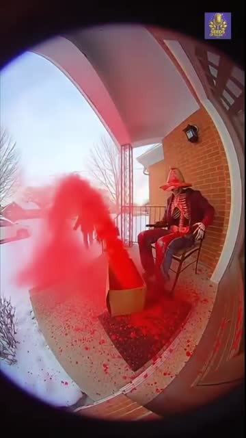 Red Paint Blast Hits Winter Porch Thief (Caught on Ring Camera) ??