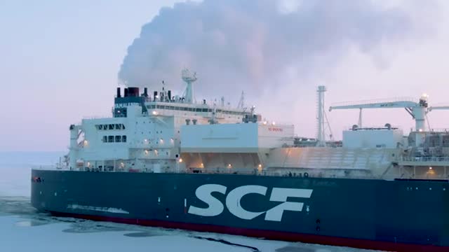 Rosatom icebreaker convoying LNG tanker along the Northern Sea Route