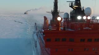 Rosatom icebreaker convoying LNG tanker along the Northern Sea Route
