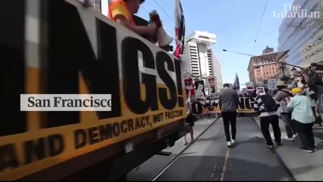 Millions join No Kings events in US and across the world to protest against Trump