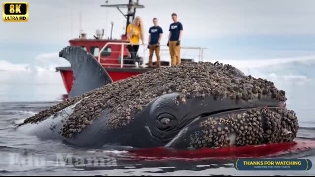 A humpback whale, injured by barnacles, was successfully rescued by a rescue team.